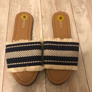 Nautical navy and cream fringe sandals